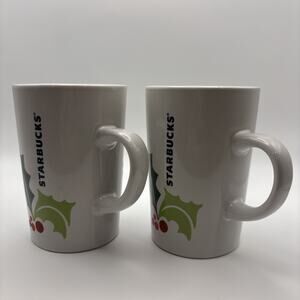Starbucks Christmas White Holly Berry Coffee Mugs 10 Oz. Cups Holiday - Set Of 2